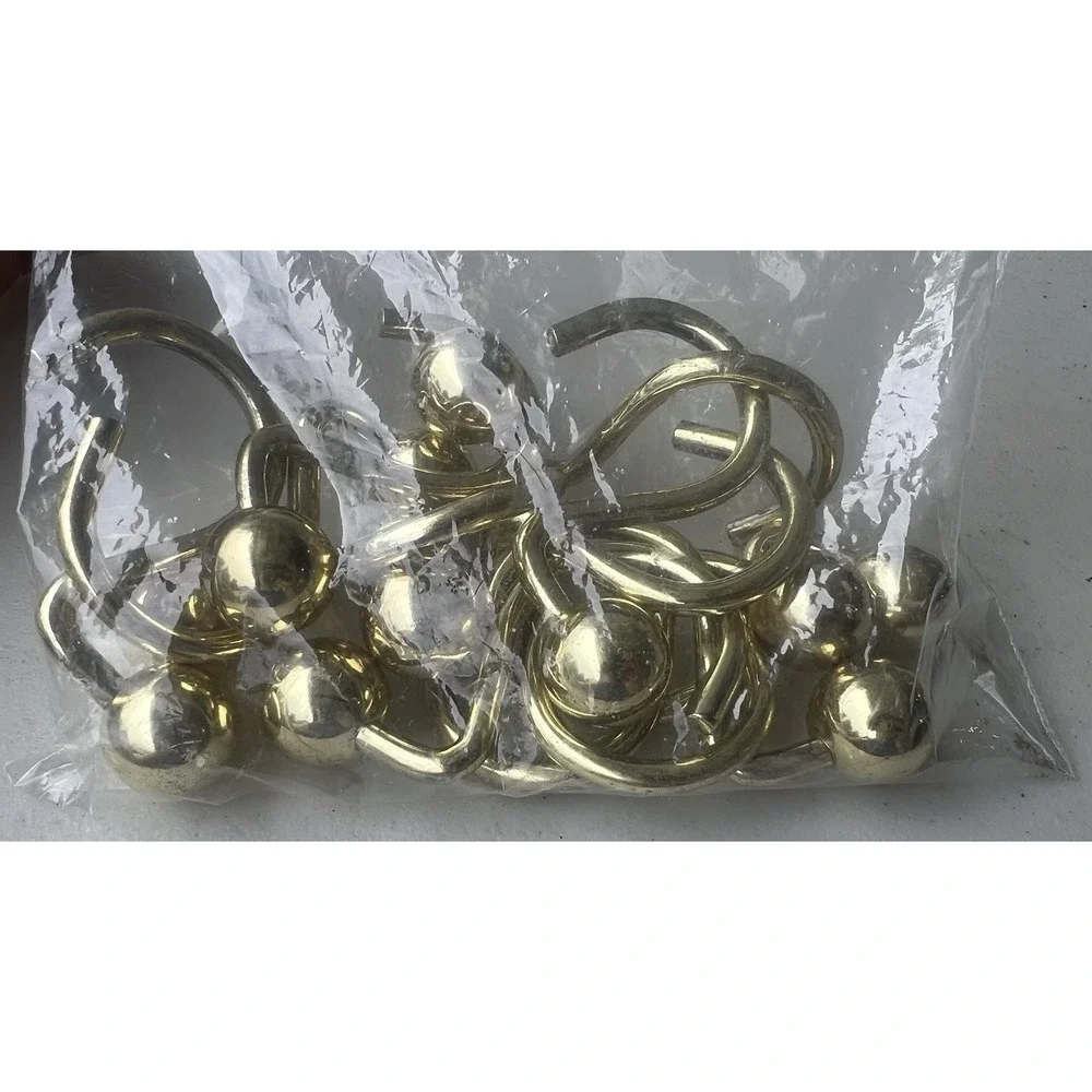 Ball Shower Curtains Heavy Weight Hooks 12 Pcs, Gold Tone Finish, 3
